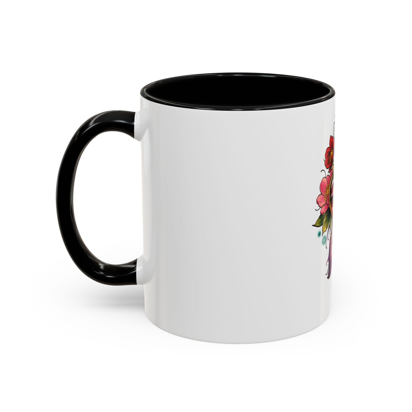 Heart Locket Floral Accent Coffee Mug — Vintage Tattoo Style 11/15oz