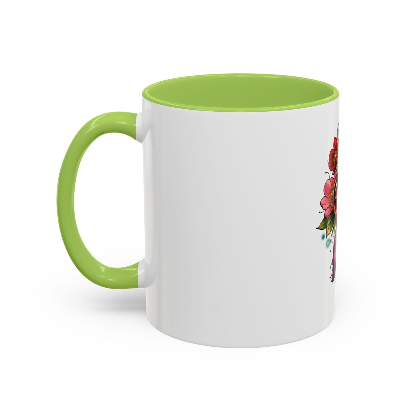 Heart Locket Floral Accent Coffee Mug — Vintage Tattoo Style 11/15oz